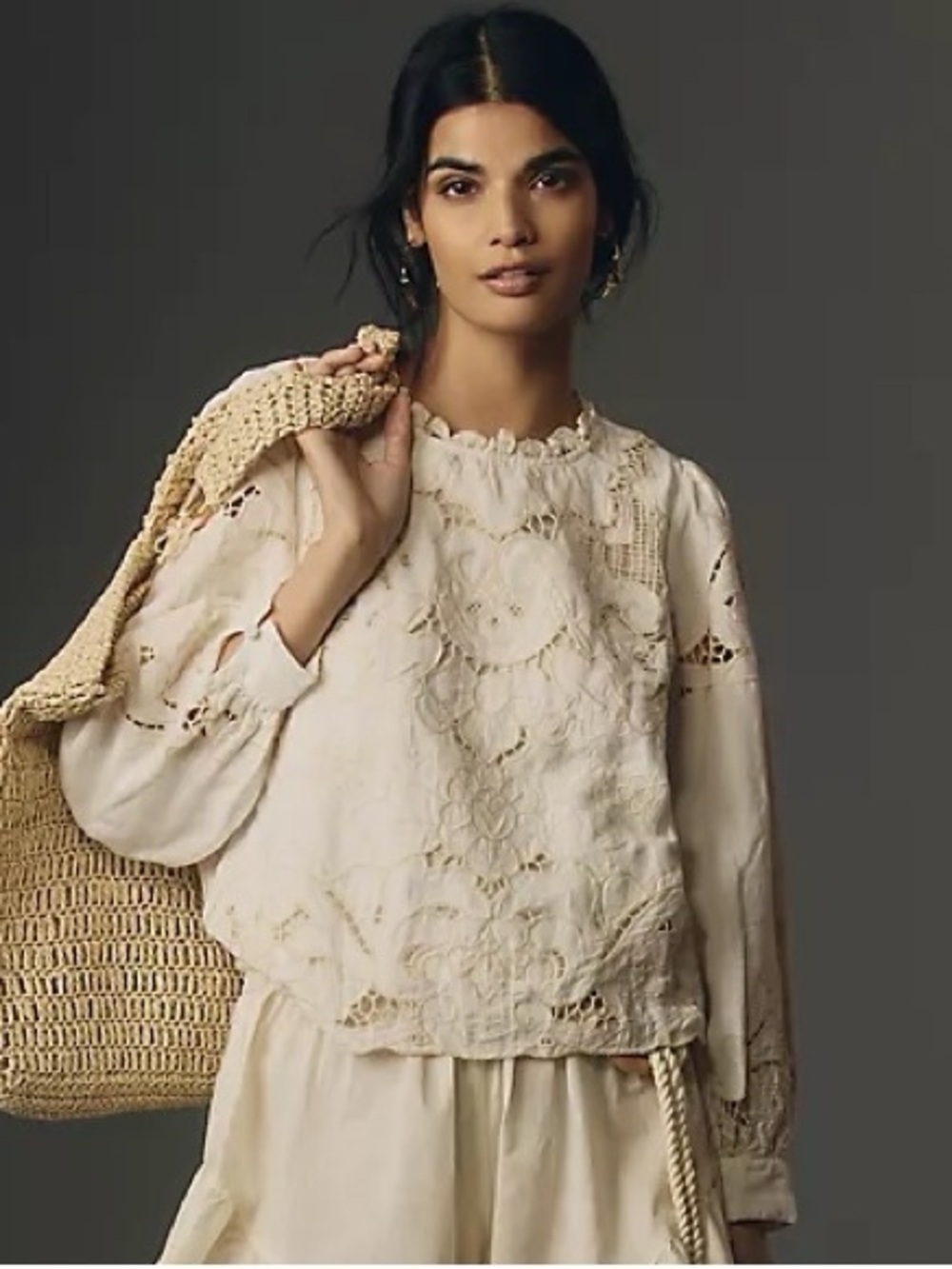 NWT Anthropologie Lainie Long Sleeve Lace Cutwork Blouse Ivory XL - Picture 3 of 16